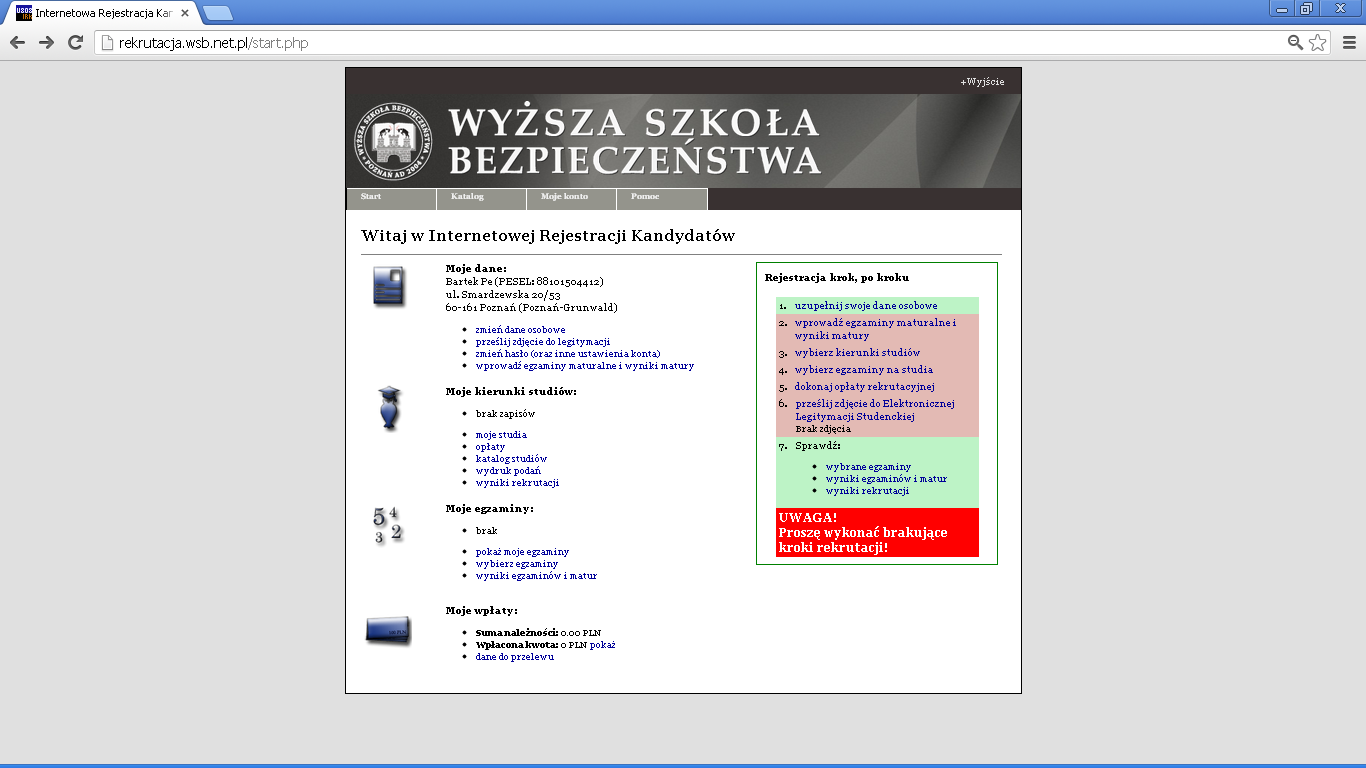 KROK 3. Po utworzeniu konta wyświetla się komunikat o prawidłowym utworzeniu konta i Wejście do systemu, które należy kliknąć.