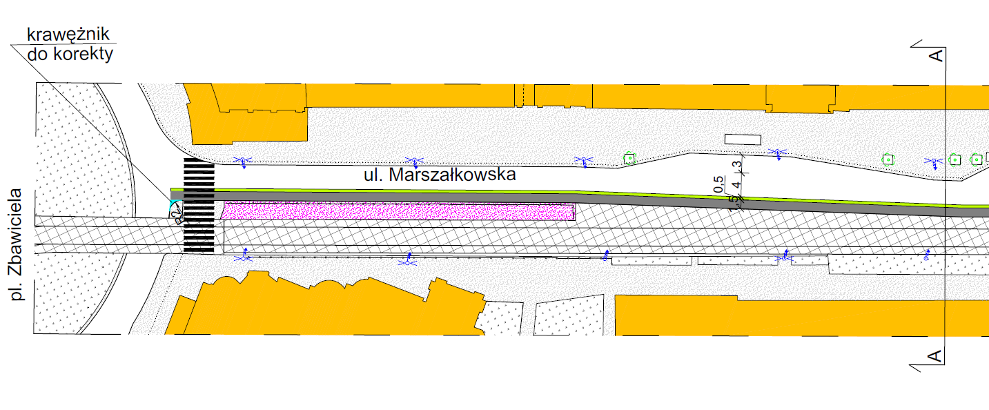 Charakterystyka ulicy Odcinek od pl. Konstytucji do pl. Zbawiciela: szerokość od 6,55 m do 7,05 m długość 180 m natężenie ruchu w międzyszczycie: 544 pojazdów na godzinę. Odcinek od pl. Zbawiciela do pl.