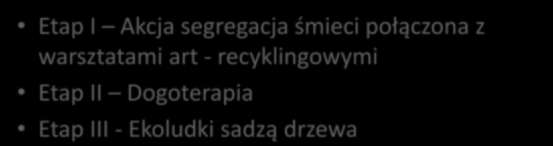 Program obejmuje 3 podstawowe etapy: Etap I Akcja segregacja śmieci połączona z