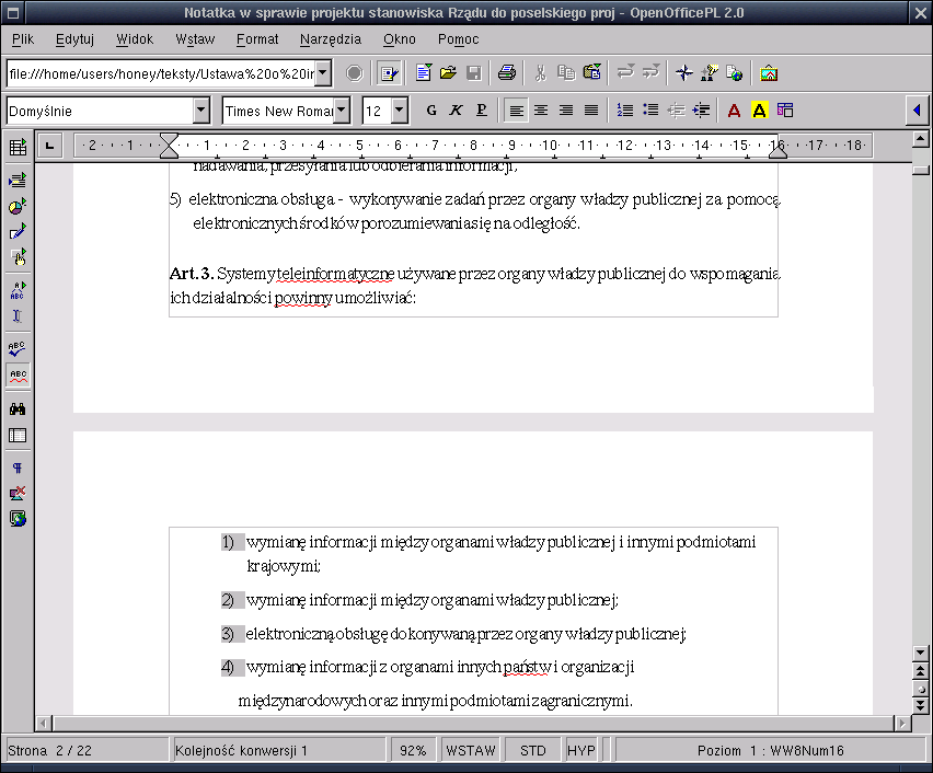 Przykładowy zestaw oprogramowania Linux - system operacyjny OpenOffice.