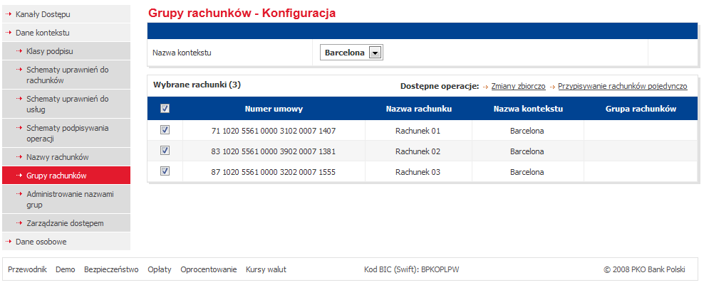 Przypisanie rachunków do grup Aby przypisać rachunki do grupy, należy przejść na stronę Grupy rachunków.