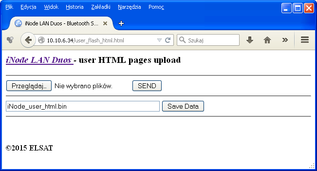 Strona HTML umożliwia wpisanie do urządzenia stron własnych użytkownika. Na strony te jest przeznaczone 6,9MB pamięci. Wszystkie pliki powiązane ze stronami (obrazki, skrypty itp.