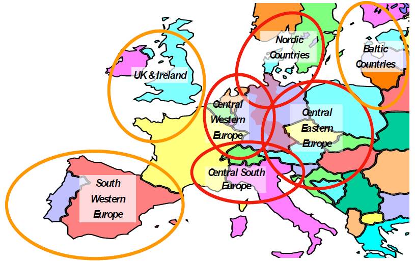 Krok po kroku do wspólnego rynku Zgodnie z wytycznymi Komisji Europejskiej z 2004 roku powołano 7 regionalnych rynków energii elektrycznej jako pośredni krok do stworzenia Pan-Europejskiego