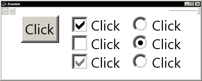 Wykład 8-10 Przyciski ButtonBase Button ToggleButton CheckBox RadioButton <StackPanel Orientation='Horizontal'> <Button Margin='5' VerticalAlignment='Top'>Click</Button> <StackPanel Margin='5'