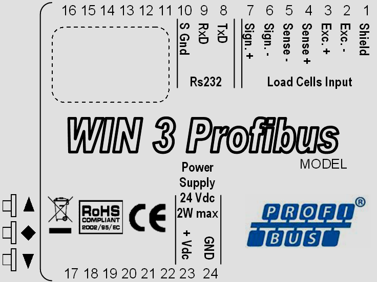 STRESZCZENIE PODŁĄCZANIA WIN3 / PROFIBUS Listwa 9P odstęp 5.08 mm 8 RS232 TX 9 RS232 RX 10 RS232 GND 11 NC 12 NC 13 NC 14 NC 15 NC 16 NC Listwa 8P odstęp 5.