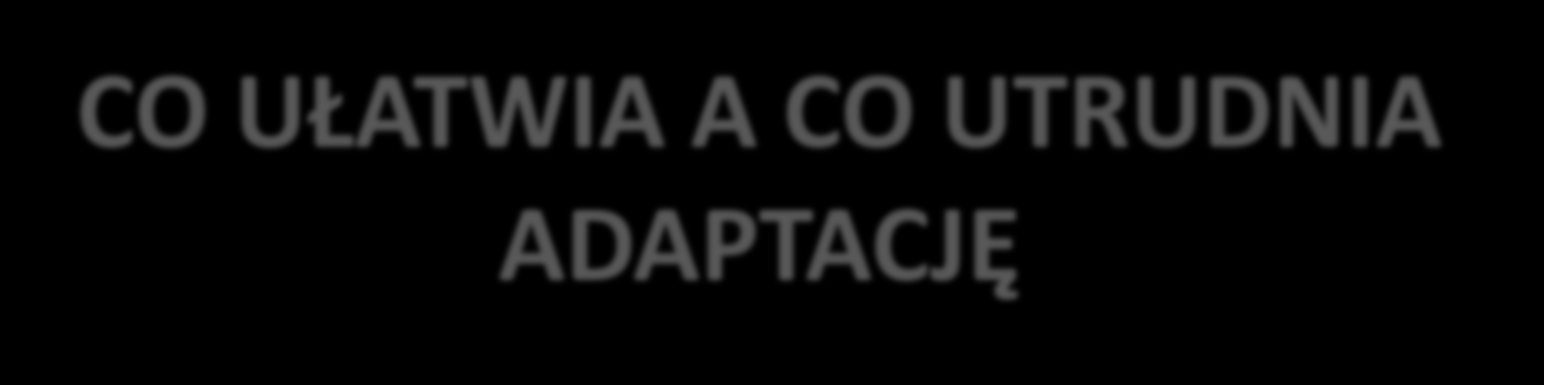 CO UŁATWIA A CO UTRUDNIA ADAPTACJĘ ADAPTACJĘ UŁATWIA racjonalne podjęcie decyzji przez obojga rodziców pozytywne myślenie o placówce i jego pracownikach poznanie placówki przez dziecko wcześniejsze