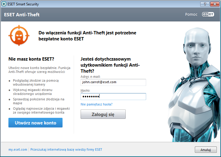 3.4 Anti-Theft Aby chronić komputer przed utratą lub kradzieżą danych, wybierz jedną z poniższych opcji w celu zarejestrowania swojego komputera w systemie ESET Anti-Theft. 1.