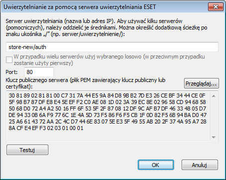 Klucz publiczny może być dowolnym plikiem następującego typu: Zaszyfrowany klucz publiczny PEM (.