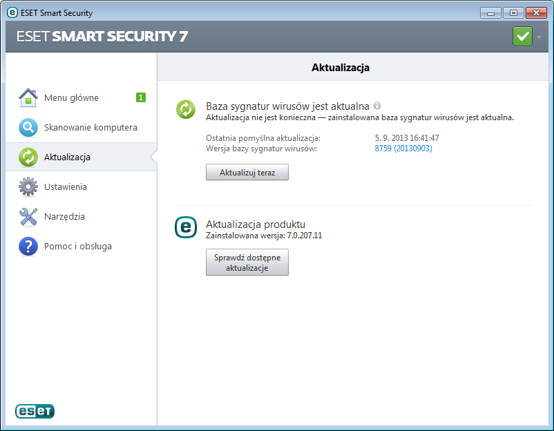 4.5 Aktualizowanie programu Regularne aktualizowanie programu ESET Smart Security to najlepszy sposób na zapewnienie najwyższego poziomu bezpieczeństwa komputera.