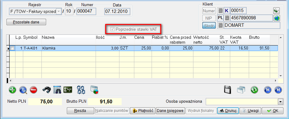 1.3 Praca z poprzednimi stawkami VAT a) zmiana trybu pracy Od stycznia 2011 zaczną już obowiązywad nowe stawki, jednak będziemy spotykali się z sytuacjami, które będą wymagały zastosowania stawek