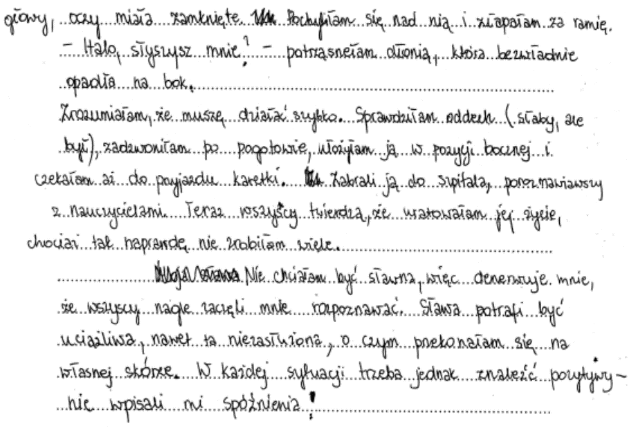 Najczęściej stosowanymi przez gimnazjalistów elementami wzbogacającymi narrację były: dialog, opis, dynamizowanie akcji i budowanie napięcia.