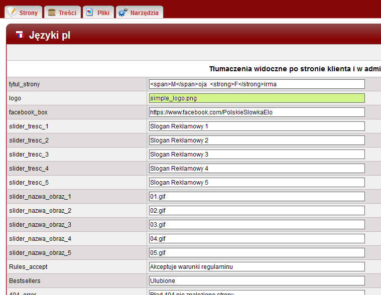 Wstawianie własnego logo Użytkownik ma możliwość umieszczania własnego logo na banerze strony za pomocą panelu administracyjnego.