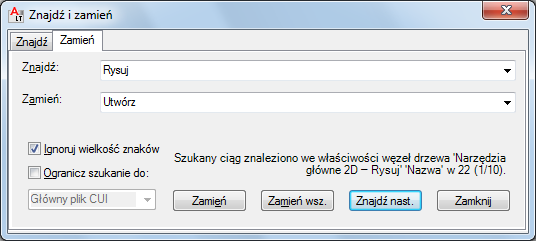 Aby przejść przez każde wystąpienie polecenia przed zastąpieniem go, kliknij Zamień.