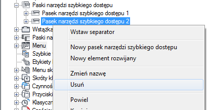 Usuwanie paska narzędzi szybkiego dostępu 1 Kliknij kartę Zarządzaj panel Dostosowanie Interfejs użytkownika.