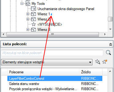 W panelu Lista poleceń jest wyświetlana tylko lista elementów sterujących wstążki. 7 Przeciągnij element sterujący z panelu Lista, aby dodać go do panelu.