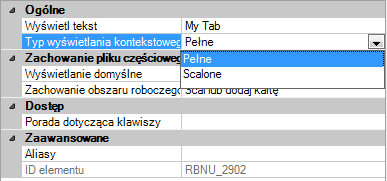 6 W panelu Właściwości, w obszarze Typ wyświetlania kontekstowego wybierz pozycję Pełny lub Scalony. 7 Kliknij przycisk Zastosuj.