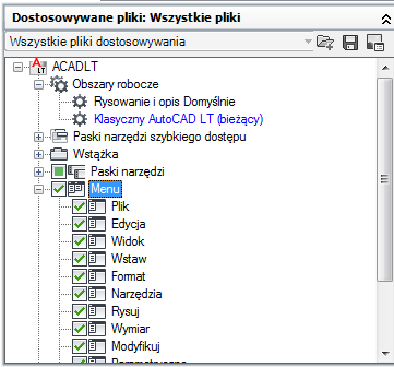 Aby uzyskać więcej informacji na temat dostosowywania obszarów roboczych za pomocą edytora Dostosuj interfejs użytkownika, zobacz sekcję Sterowanie elementami interfejsu użytkownika w edytorze CUI na