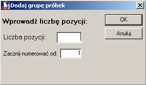 Po kliknięciu tego przycisku zestaw badań zostanie zapisany. Spowoduje to zamknięcie poprzedniego okna i otworzenie okna Dodaj grupę próbek.