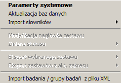 Z lewej strony, w dolnej części ekranu znajduje się panel Słowników i ustawień programu. W panelu Słowniki i ustawienie programowe znajduje się kilka pół mówiących o stanie programu.