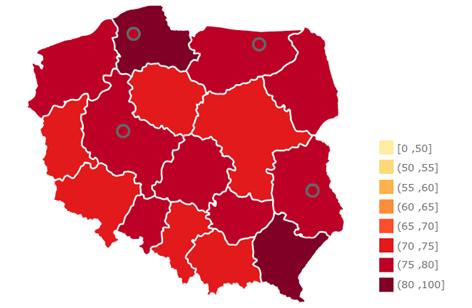 Indeks zainteresowania sprawami lokalnymi wyraża % spraw dotyczących najbliższej okolicy, którymi interesując się mieszkańcy.