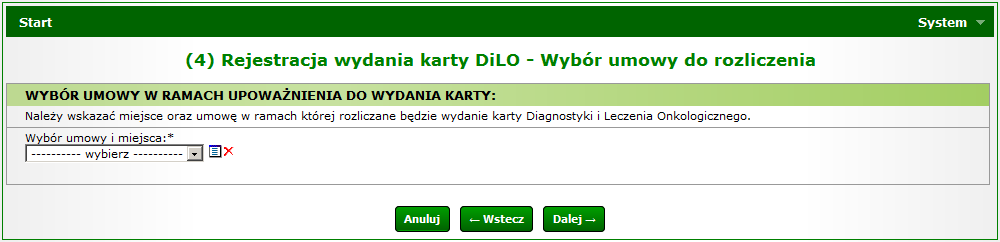 Po zakończeniu wprowadzania danych właściciela karty należy przejść do kolejnego kroku uzupełniania danych. Wybór opcji Dalej spowoduje przejście do kolejnego kroku rejestracji wydania karty DiLO.