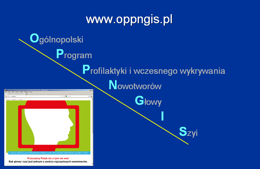 I Ogólnopolski Program Profilaktyki Nowotworów Głowy i Szyi Cele Programu: urealnienie statystyk nt.