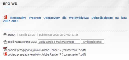 PoniŜej bardzo uŝyteczne rozwiązanie z jednej ze stron objętych badaniem pod kaŝdą podstroną jest informacja o moŝliwościach ściągnięciu programu przeglądarki: Rekomendujemy, aby ograniczać liczbę