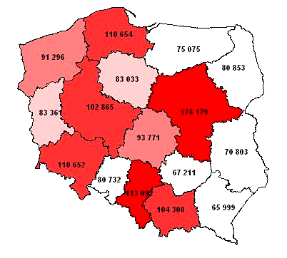 Warto odnotować fakt, że w przeliczeniu na 10 tysięcy mieszkańców najwięcej należnego podatku przypadło na województwo mazowieckie (176 179 zł), śląskie (113 092 zł) oraz pomorskie (110 654 zł).