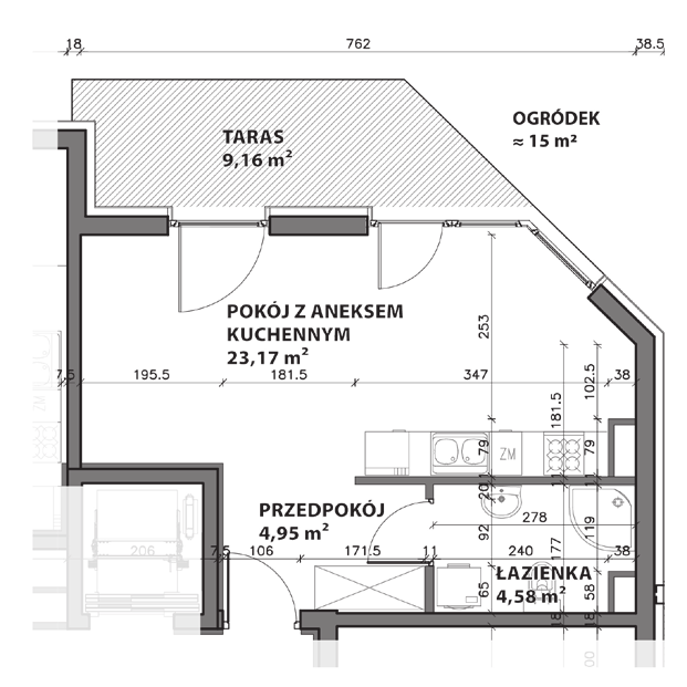 PARTER powierzchnia - 33,83 m 2 + taras i ogródek Ferrara powierzchnia - 31,63 m 2 + ogródek