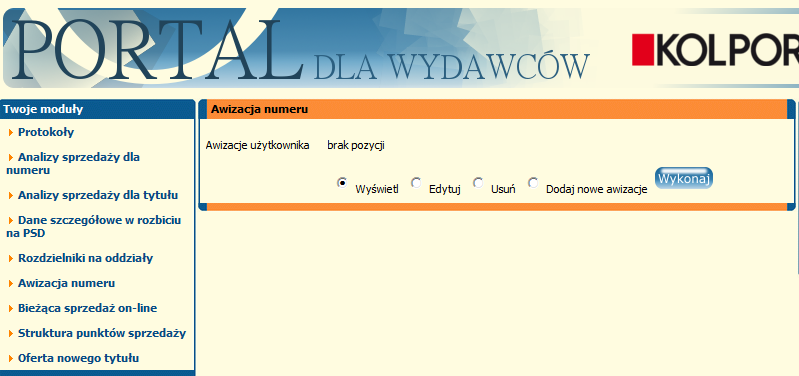 MODUŁ VI - AWIZACJA NUMERU Moduł umożliwia awizowanie nowego numeru dla wybranego tytułu po podaniu m.in.