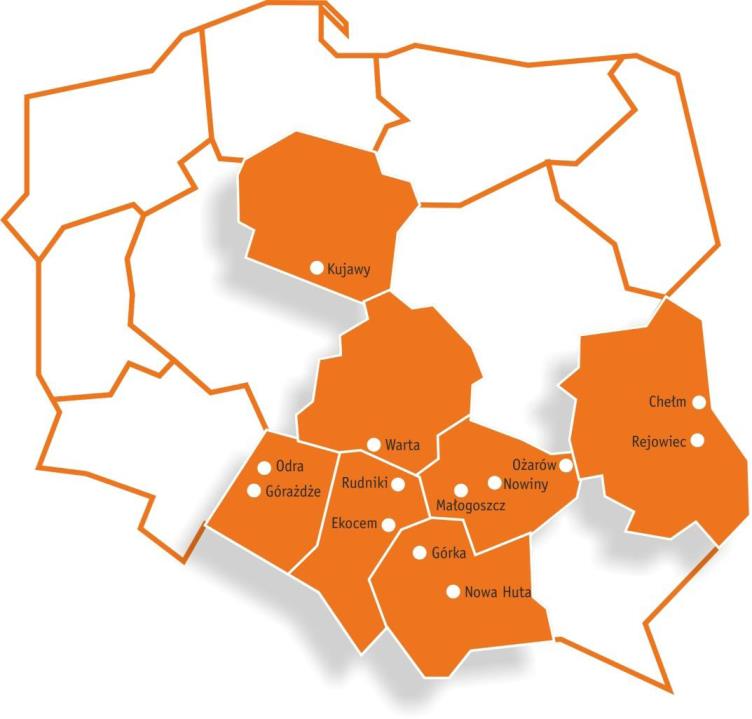 Polski przemysł cementowy 12 cementowni w Polsce 20 pieców cementowych zdolność produkcyjna = 20 Mln ton cementu/ rocznie produkcja w 2010 = 15,5 Mln ton cementu Inwestycje realizowane od 1990 = 1,5