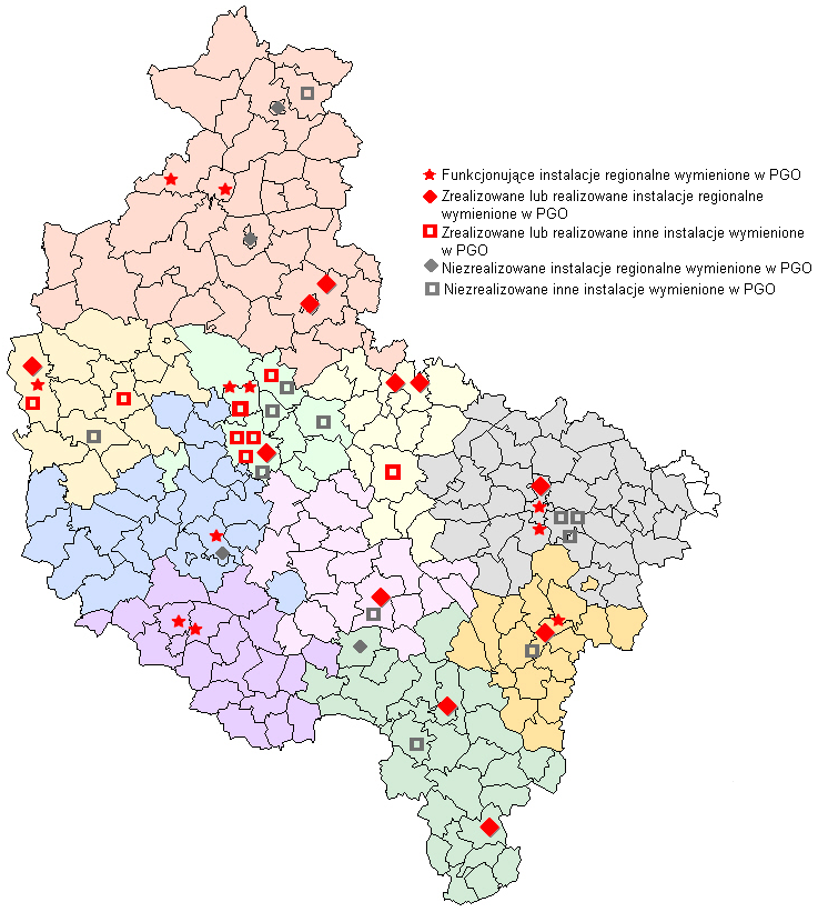 Rys. Inwestycje ujęte w Planie gospodarki odpadami dla województwa wielkopolskiego (PGO) I III IV II VI VII VIII V X Możliwe inwestycje w latach 2014-2020 w zakresie regionalnych instalacji