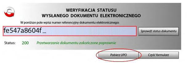 Podatnik, Płatnik Tylko dla dokumentów o statusie 200 Przetwarzanie dokumentu zakończone poprawnie, pobierz UPO pojawi się przycisk Pobierz UPO, który umożliwi wyświetlenie i wydrukowanie lub