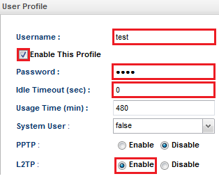 Przejdź do zakładki User Management>>User Profile. Kliknij przycisk Add(Dodaj) w celu utworzenia lokalnego konta użytkownika. Wpisz nazwę użytkownika w przykładzie test.