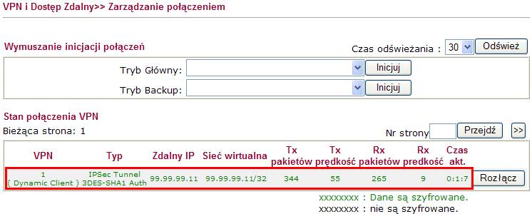 O tym, czy tunel został zainicjowany, możesz również przekonać się wybierając VPN i Dostęp