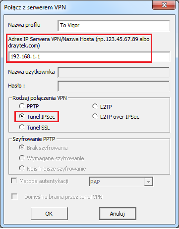 2. Konfiguracja klienta VPN Po zainstalowaniu i uruchomieniu DrayTek Smart VPN Client, stwórz profil połączenia VPN do Vigora.