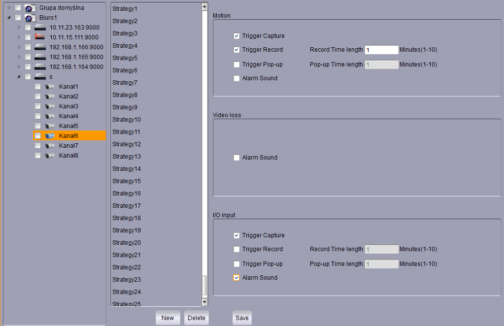 NHDR-5000 Viewer - User s manual ver. 1.0 PANELS 4.7. Alarm config management Alarm config management panel can be opened from the Control Panel. Application allows user to create alarm scenarios.