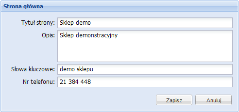 Rys.17. Informacje podstawowe Strona główna Informacje kontaktowe W celu automatycznego wysyłania złożonych zamówień w naszym sklepie na adres e-mail musimy wypełnić dane kontaktowe. Rys.18.