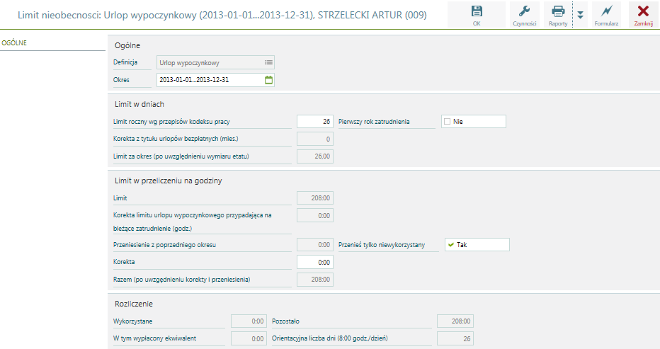 Kalendarz / Limity nieobecności Wybrane nieobecności czas ich trwania mogą podlegać ograniczeniu w trakcie roku.