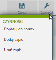 Czynność/Weryfikuj dane z RCP Po zaakceptowaniu weryfikacji danych z RCP przyciskiem OK zostaje otworzone okno RCP, na którym są możliwe do wykonania czynności "Dopasuj do normy", "Dodaj zapis",