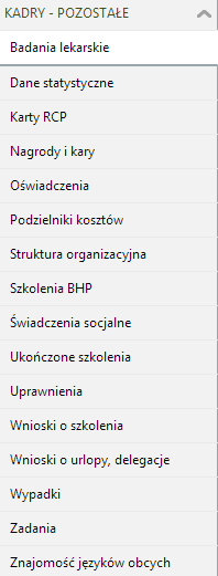 Kadry pozostałe W dostępnych formularzach zapisywane są opcjonalne dane kadrowe. Nie są one niezbędne dla przygotowania list płac, deklaracji PIT i ZUS.