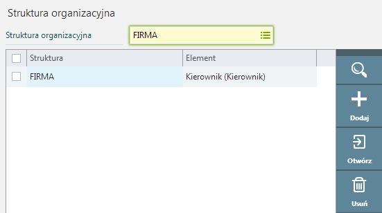 Kadry - Pozostałe / Struktura organizacyjna Zakładka 'Struktura organizacyjna' na kartotece pracownika będzie widoczna tylko wówczas, jeżeli w bazie zostanie zdefiniowana struktura organizacyjna