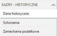 Kadry historyczne W zakładce dane historycznie znajdują się informacje, które obecnie nie są