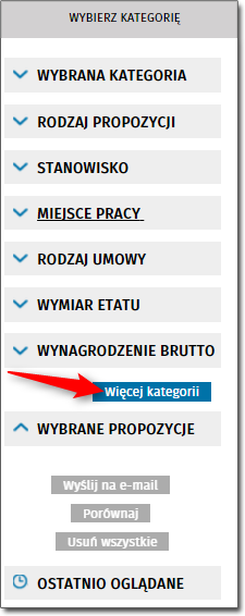 Wyszukiwanie ofert w Centralnej Bazie Ofert Pracy Aby uruchomić wyszukiwanie za pomocą panelu bocznego należy: rozwinąć kategorię za pomocą strzałki, zdefiniować kryterium wyszukiwania - na przykład