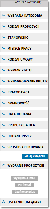 Wyszukiwanie ofert w Centralnej Bazie Ofert Pracy Dodatkowo uruchamiane kategorie to: pracodawca - kategoria umożliwia wyszukanie oferty z uwzględnieniem nazwy pracodawcy, aby wyszukiwać w ten sposób