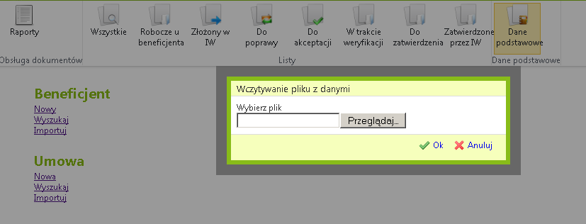 W pierwszej kolejności należy wczytad dane beneficjenta. W tym celu należy nacisnąd na link Importuj. Rysunek 13.