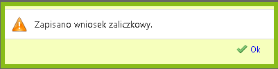 Tak wprowadzone dane zapisujemy poprzez naciśnięcie przycisku. W tym momencie w systemie zostanie zarejestrowany wniosek o płatnośd z numerem 1.