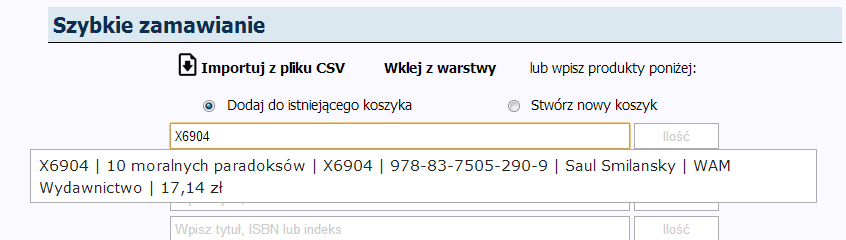 4.2. Szybkie zamawianie Poza dodawaniem poszczególnych produktów do koszyka, istnieje możliwość przyśpieszenia procesu zamawiania, poprzez wykorzystanie opcji Szybkie zamawianie, dostępne w nagłówku