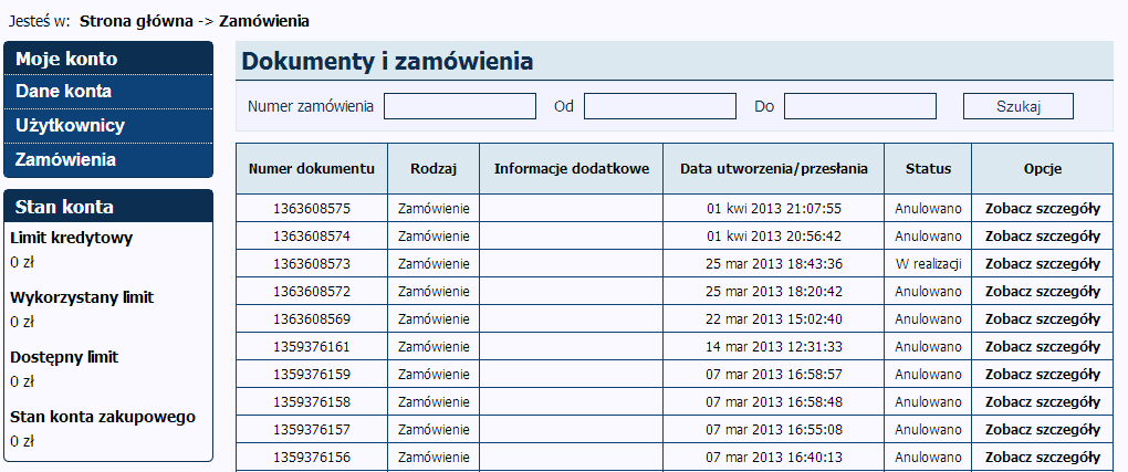 Administrator poza podaniem danych nowego użytkownika, może określić rodzaj roli użytkownika Pracownika lub Kierownika, ustalić limit koszyka, do jakiej użytkownik może składać zamówienia (puste pole