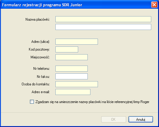 Rys.37. Okno formularza rejestracyjnego licencji Junior wersja off-line.